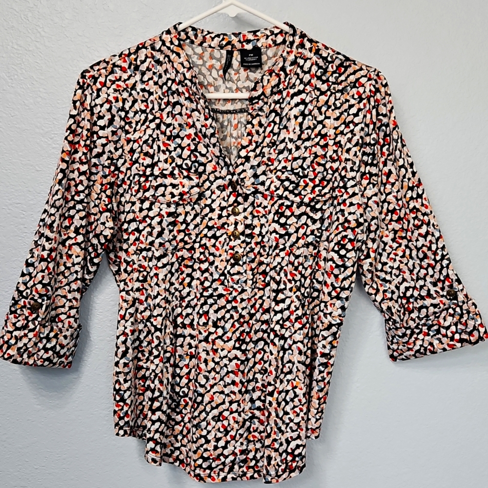 New Directions, Multicolor Patterned Blouse, Petite Medium